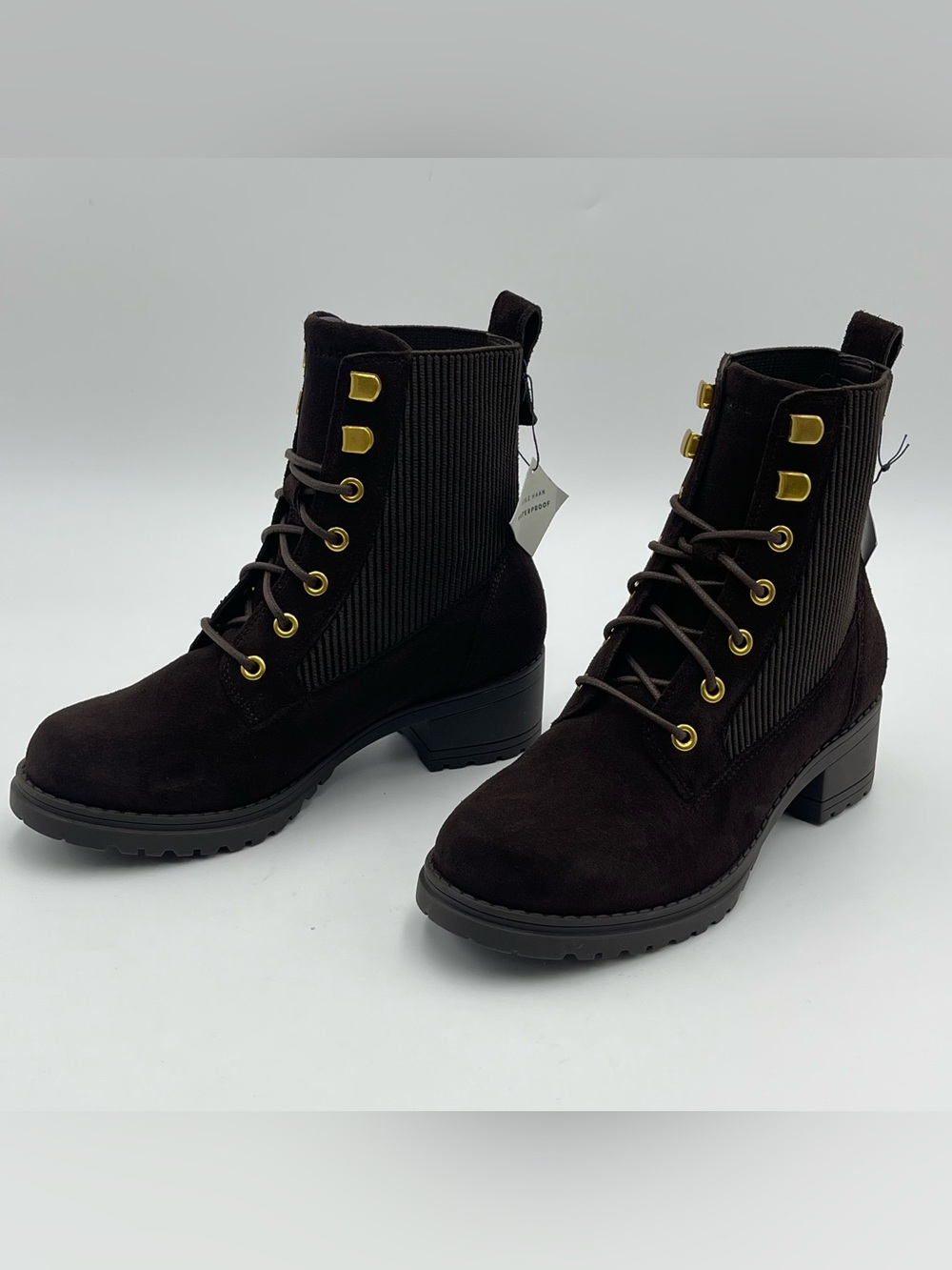 COLE HAAN SZ 5C WOMENS CAMEA WP COMBAT BOOT DARK CHOCOLATE SUEDE WATERPROOF